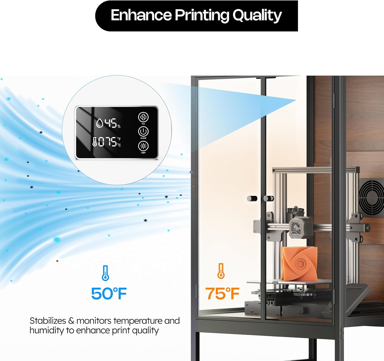 3D Printer Cabinet with 48 Spools Filament Storage Rack, 3D Printer Enclosure with Ventilation, Thermo-Hygrometer and LED Light, Heat-Resistant, Dustproof and Noise-Reduction Design, Upgraded