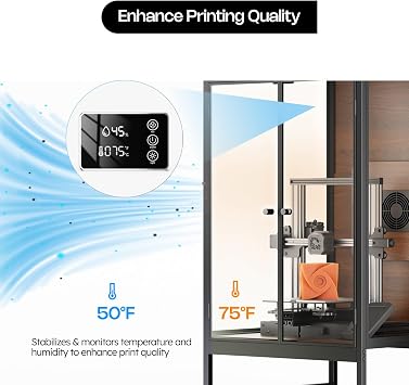 Crafit 3D Printer Cabinet with 48 Spools Filament Storage Rack, 3D Printer Enclosure with Ventilation, Thermo-Hygrometer and LED Light, Heat-Resistant, Dustproof and Noise-Reduction Design, Upgraded