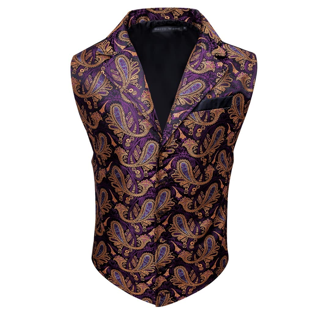 Gilet de costume violet paisley en soie pour homme taille 2XL