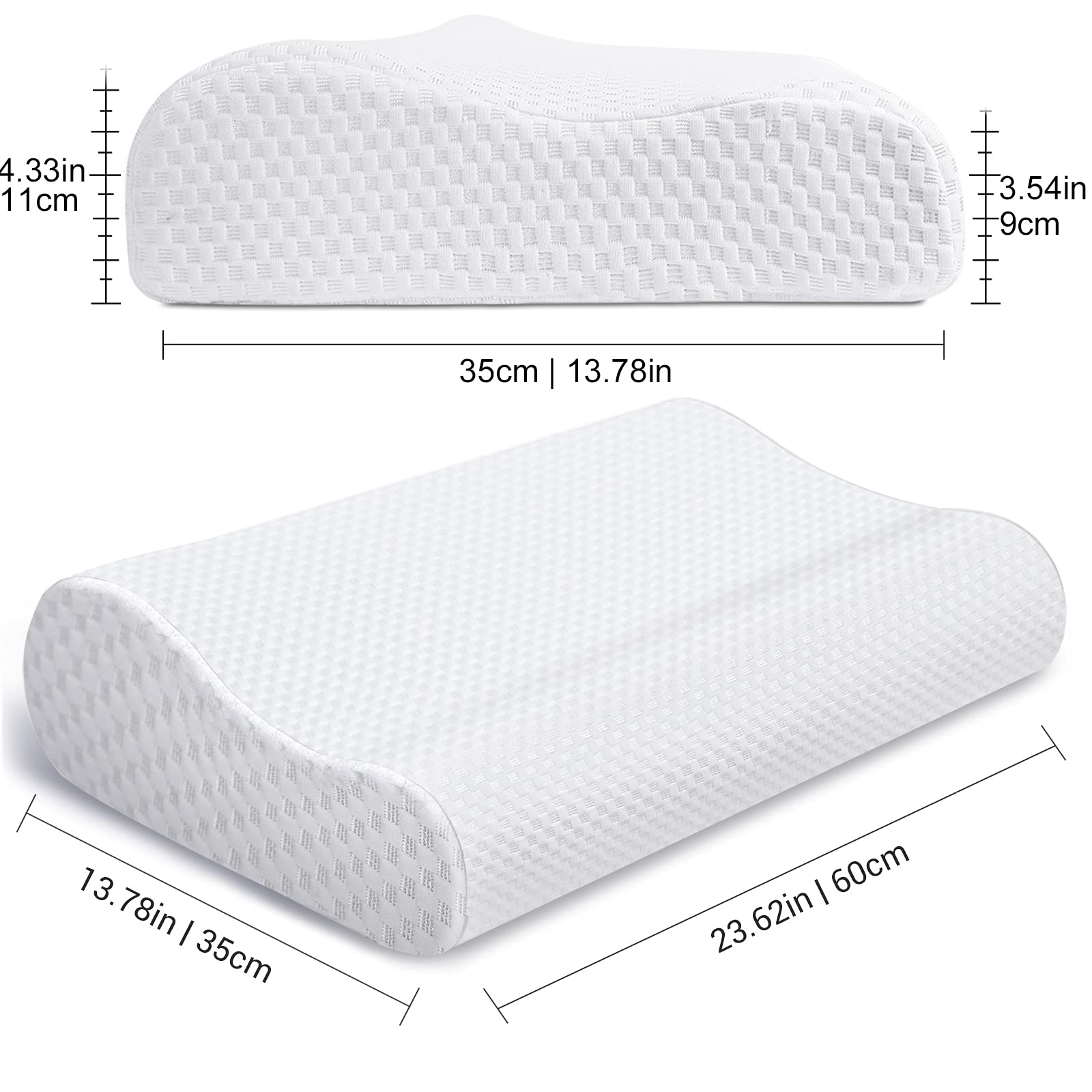 Almohada Ortopédica de Espuma Viscoelástica, Ergonómica para el Cuello Almohada con Funda extraíble 55x35x11CM