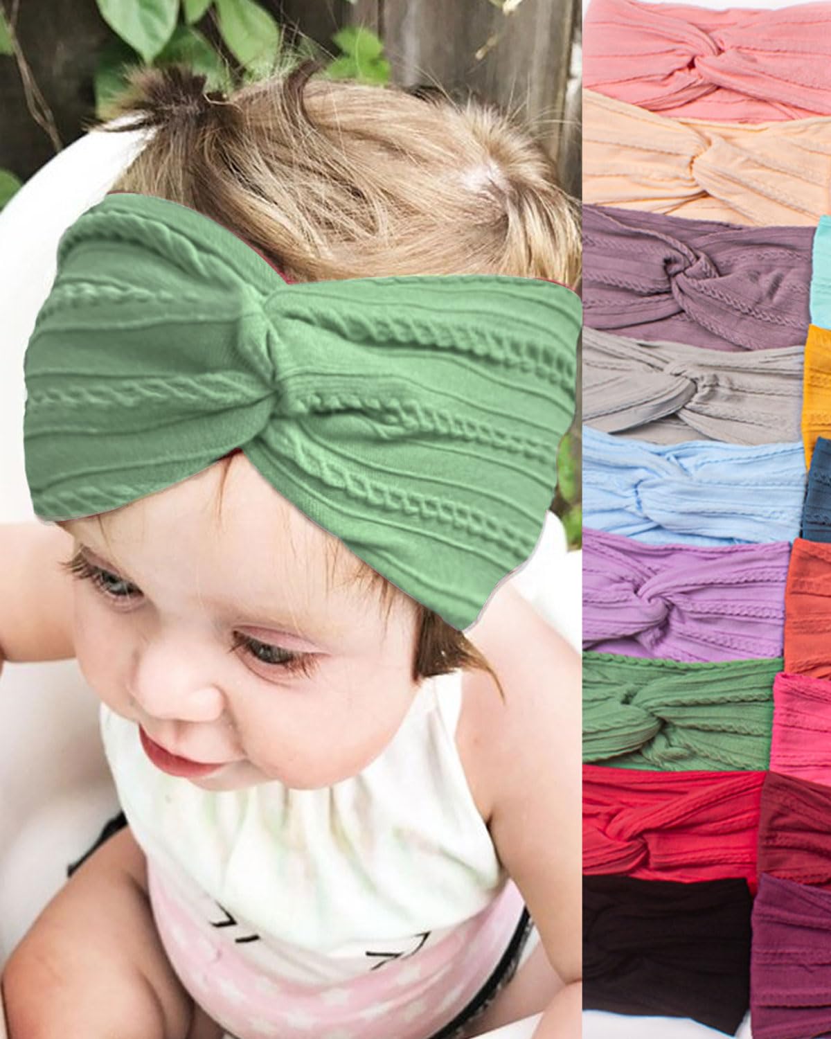 Lot de 3 bandeaux pour bébé fille, bandeau bebe fille 0-3 mois，bandeaux en pour bébé, doux et mignons (bleu + rose clair + vert)