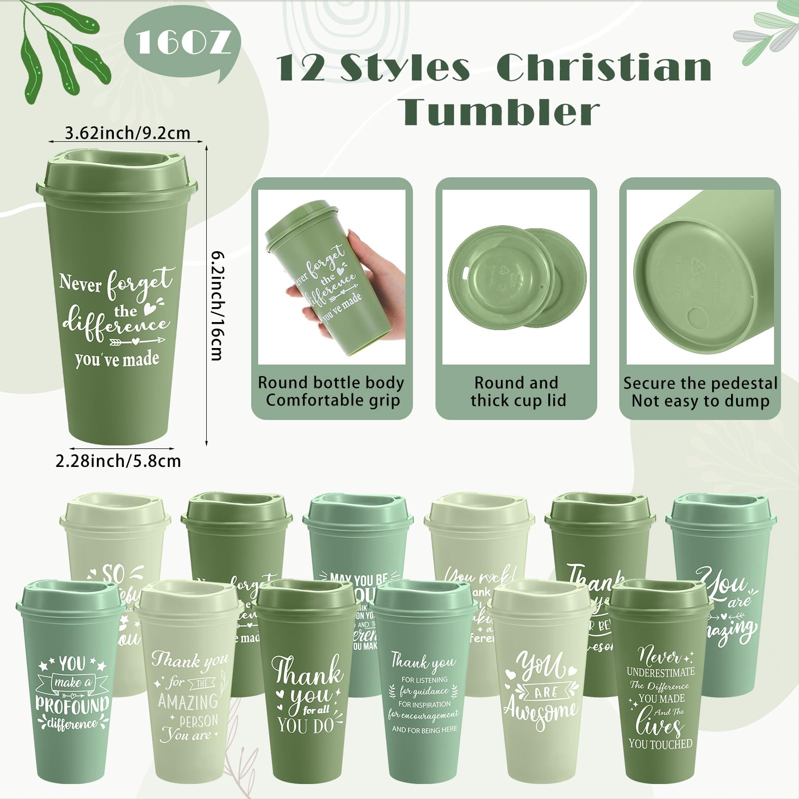 Skylety Set di 12 tazze da caffè da 48 pezzi, con scritta "Thank You", con penna e portachiavi, per personale, insegnanti, colleghi, amici (sfumatura verde)