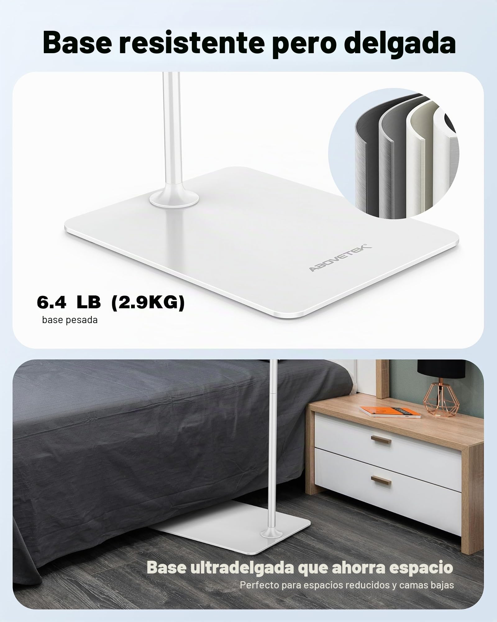 AboveTEK Soporte de suelo para tableta, elegante soporte de suelo ajustable para iPad, soporte de aluminio para tableta y teléfono de rotación de 360° para sofá cama, compatible con dispositivo de 4.7