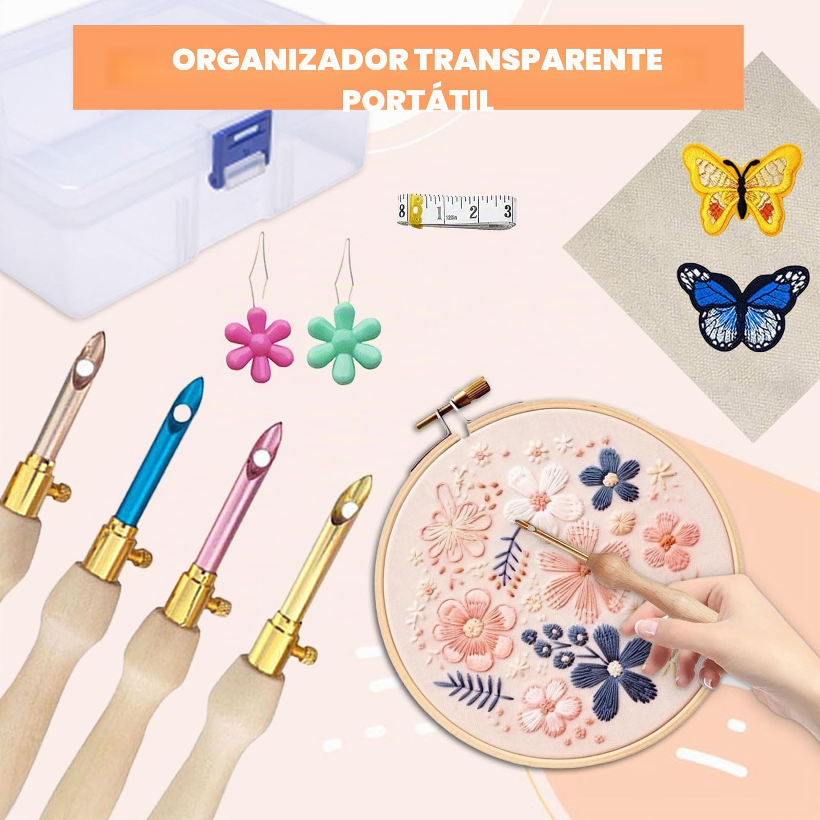 Aguja Magica de Bordar, 35 Piezas Kit de Agujas para Bordar Perforación DIY Kit de Bordado con Aguja de Punzón, Kit para Bordar con Aguja Magica para Principiantes de Bricolaje Adultos Niños