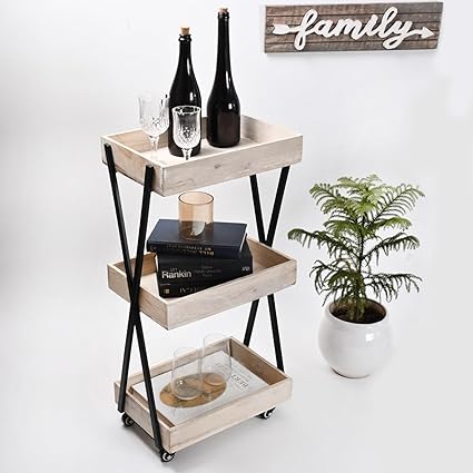 CASA DECOR Wooden Multifunctional Bar Trolley/Serving Trolley/Wooden Service Trolley/Wine Caddy/Food Serving Trolley for Kitchen Resturants