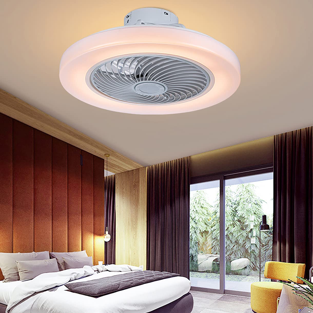 Ventilateur de plafond silencieux 3 vitesses à éclairage LED 80W et timer