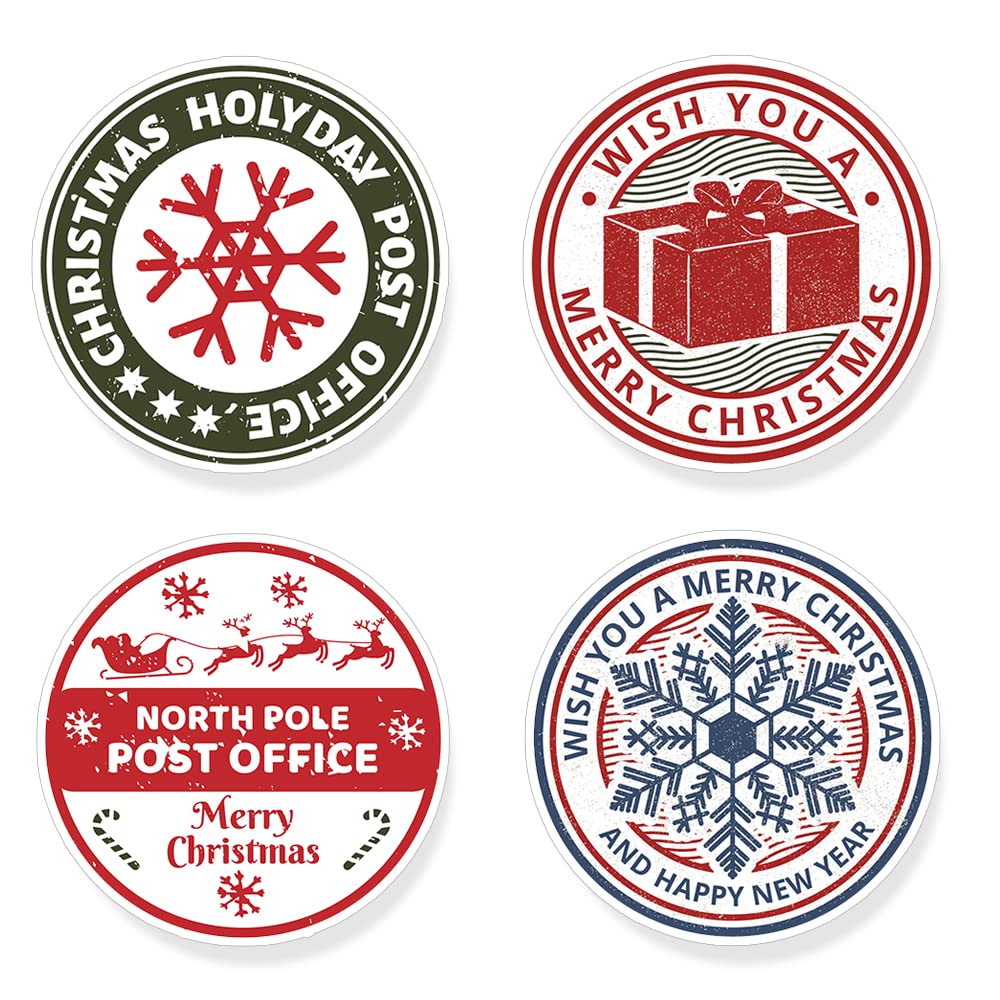 Papa Prints A5 Snow Mail Stamp Pack Of 24 Christmas Round Stamp Stickers Merry Christmas Tag Round Paper Xmas Stickers
