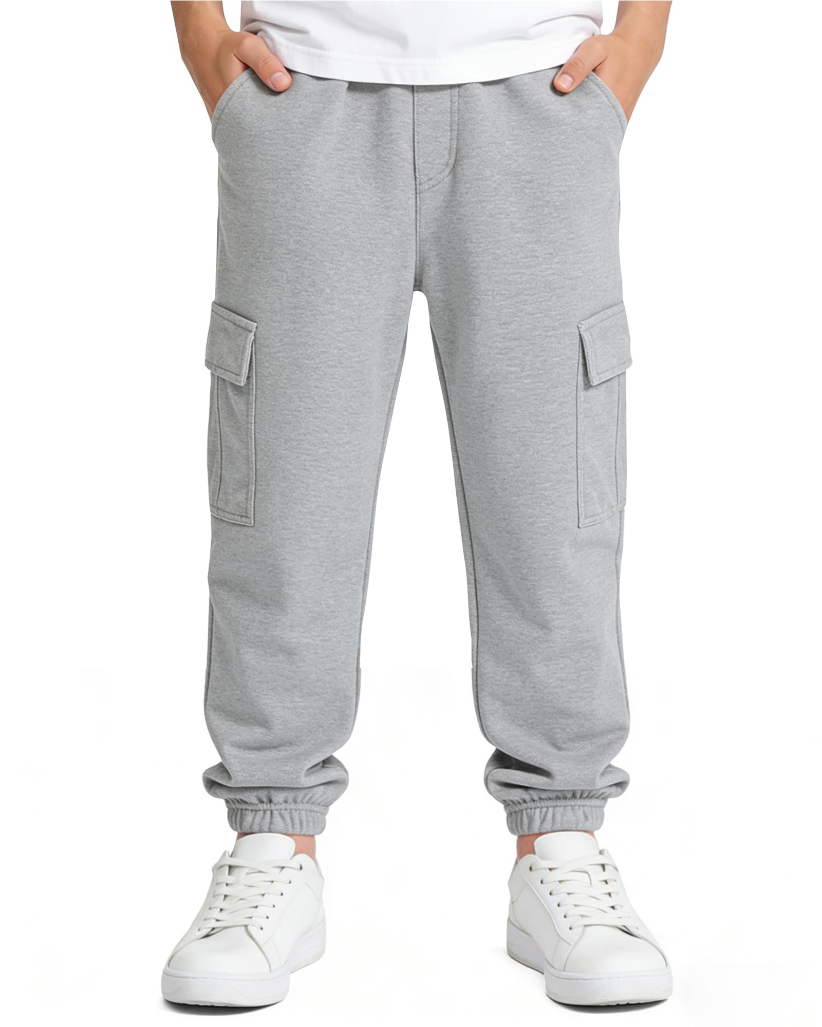 LACOFIA Jungen Cargohose Kinder Freizeithose für Schule Outdoor Jogginghose mit Elastischer Taille 4-13 Jahre
