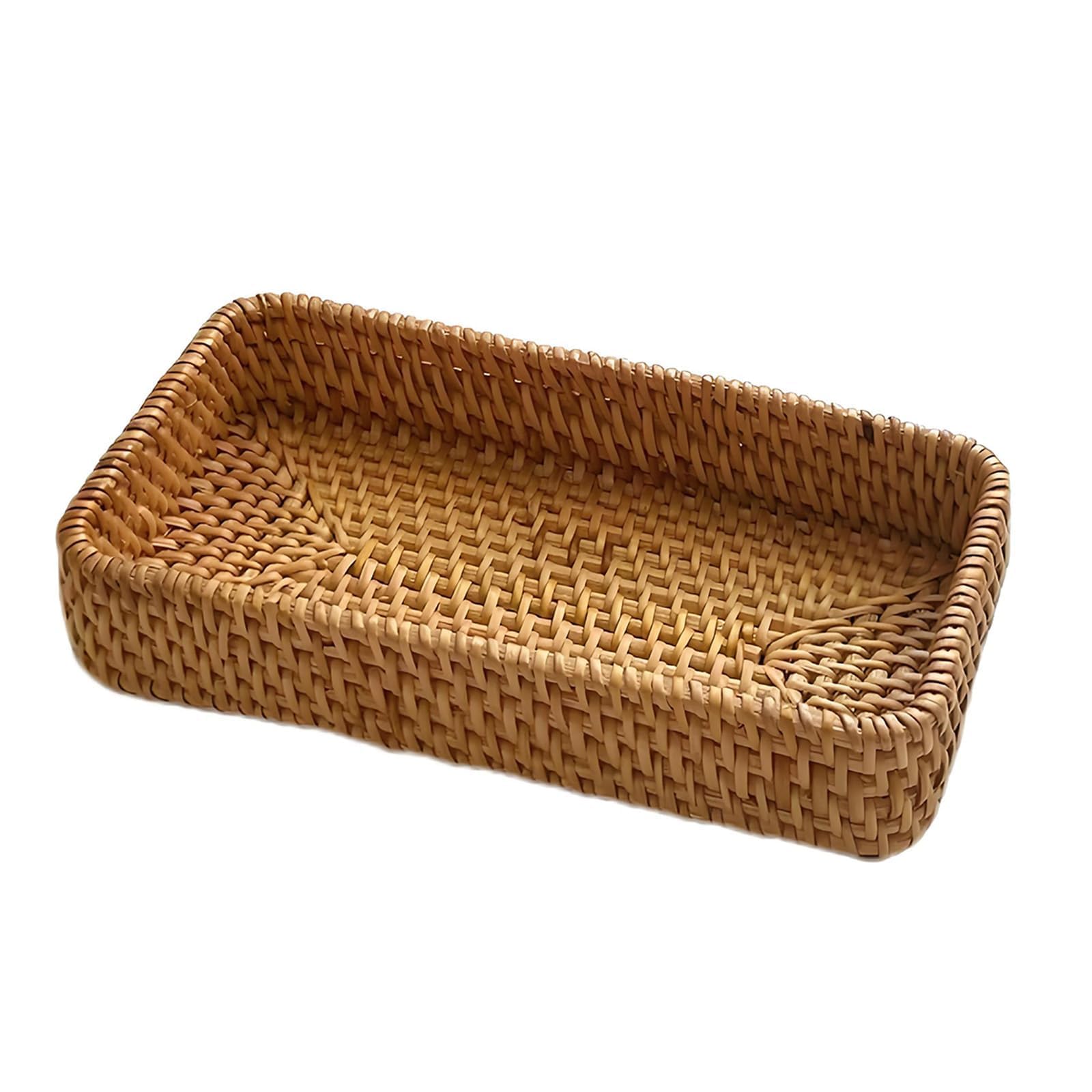 Rattan Tray, Perfume Tray Keys Bowl Key Bowl for Hallways Key Trays, Decorative Rectangle Small Hamper Basket Hamper Basket Empty, Woven Baskets Applicable to Corridor Storage and Table Ornament