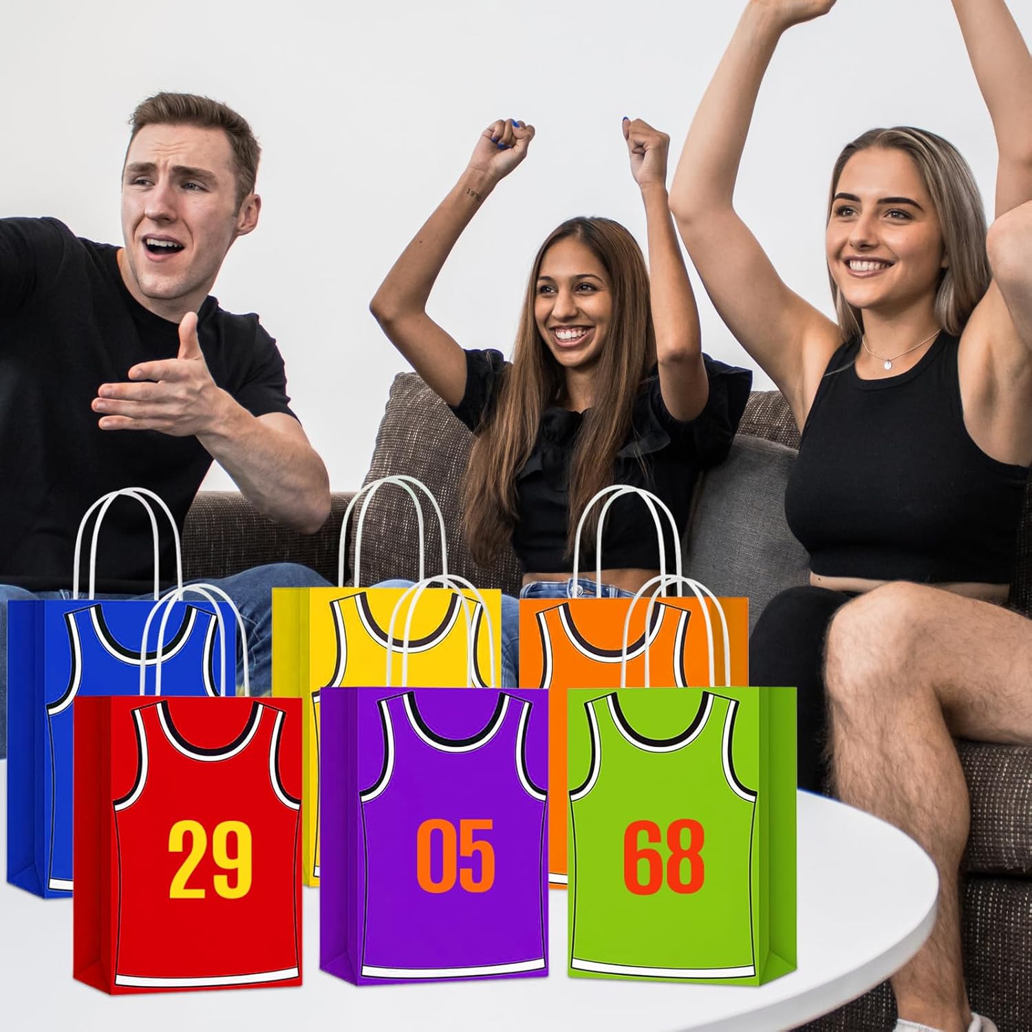 X-Kingsun 48 PCS Basketball Gift Bags for Party Basketball Party Favor Bag with Stickers T-Shirt Paper Candy Treats Bags DIY Goodie Bags for Basketball Sports Birthday Party Supplies - Image 7