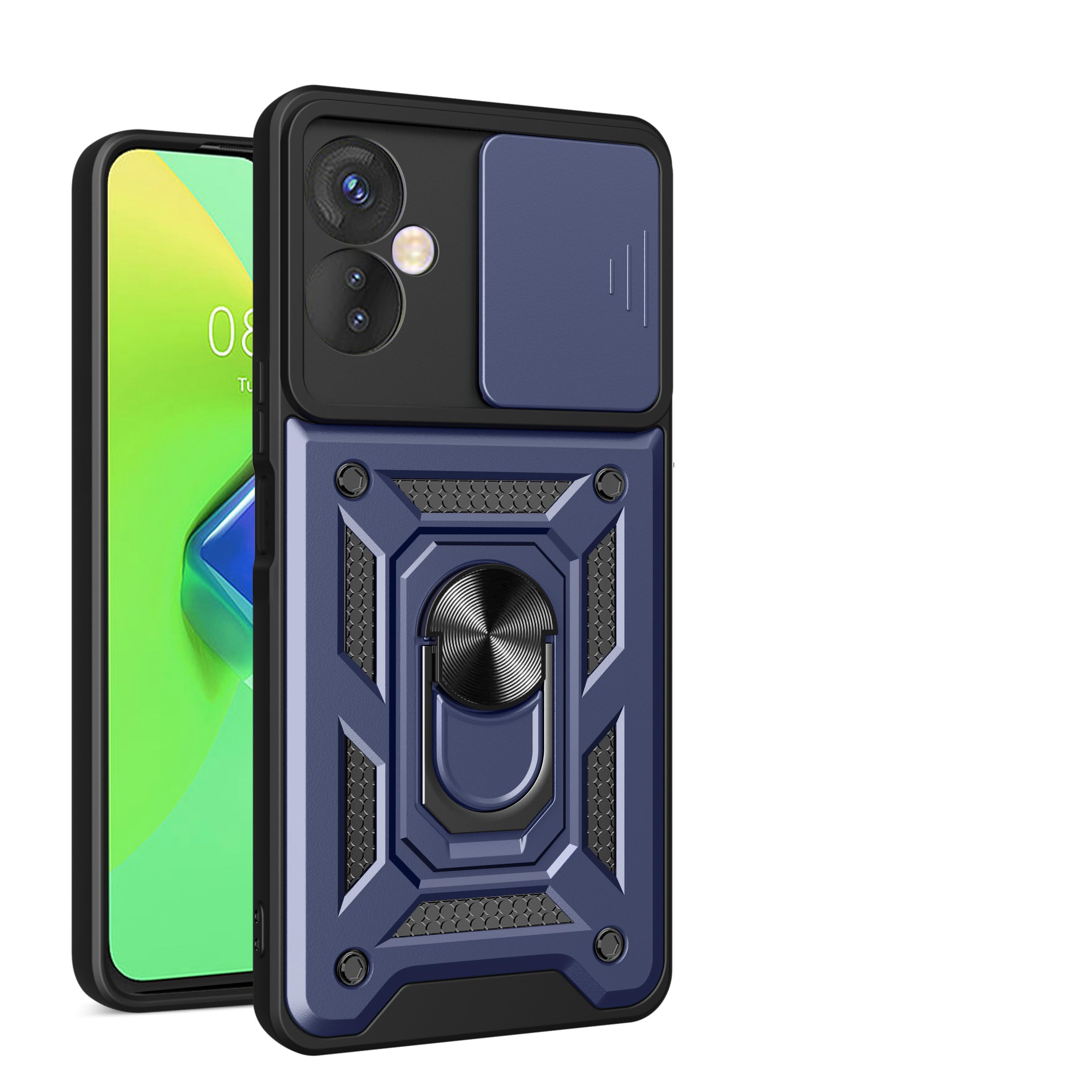 Kukoufey Compatible with Infinix Hot 30 4G Bracket Shell,with Slide Camera Lens Cover Compatible with Infinix Hot 30 4G X6831 Case Blue
