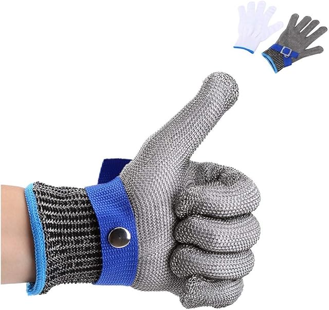 Safety Cut Proof Stab Resistant 316L Stainless Steel Wire Hunting Fishing Butcher Durable Cotton Glove High Performance Level 5 Protection (M)