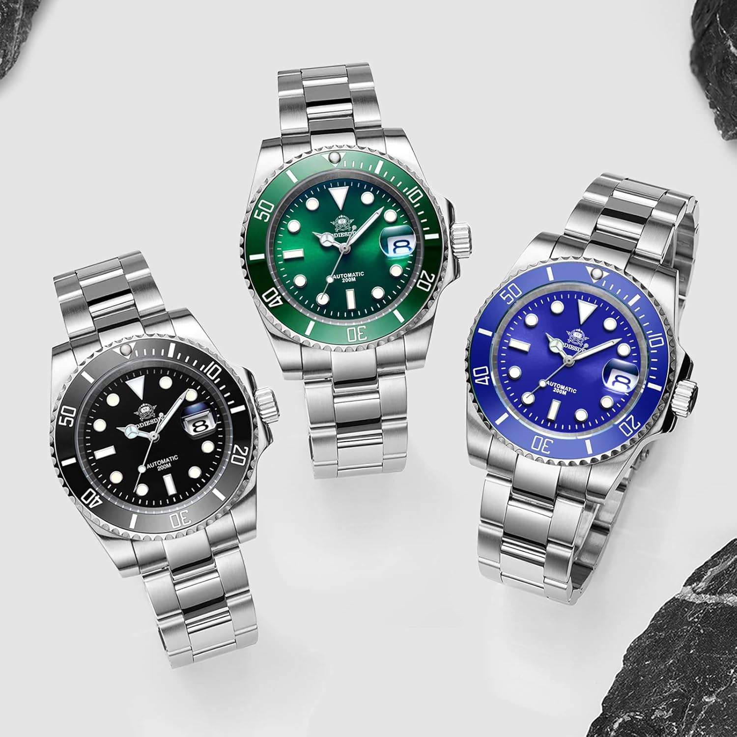 ADDIESDIVE Automatic Watch for Men Waterproof Diver 200 M Date Display Analog Steel Band Japan Mechanical Movement Mens Dive Watch