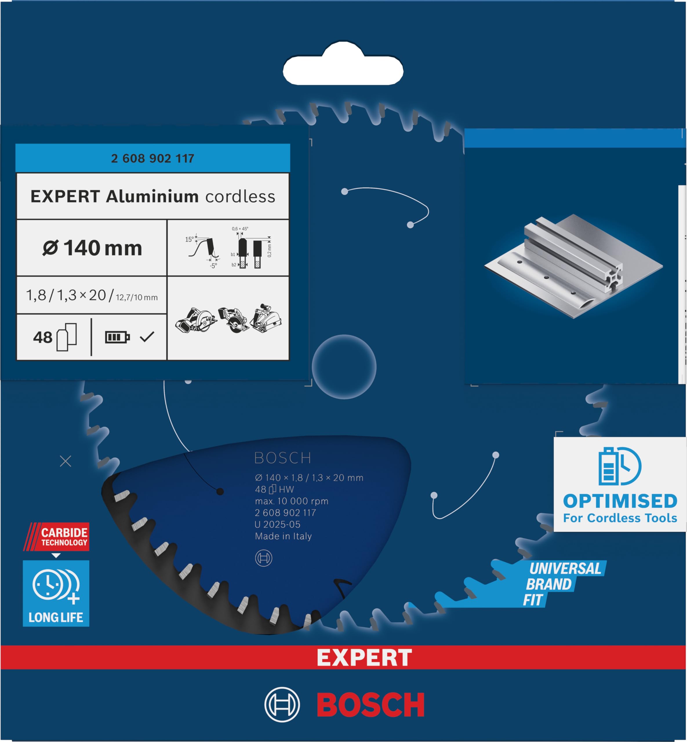 Bosch 1x EXPERT Aluminium cordless Kreissägeblatt für Handkreissägen (für Aluminium, Ø mm, Professional Zubehör Akku-Handkreissägen)