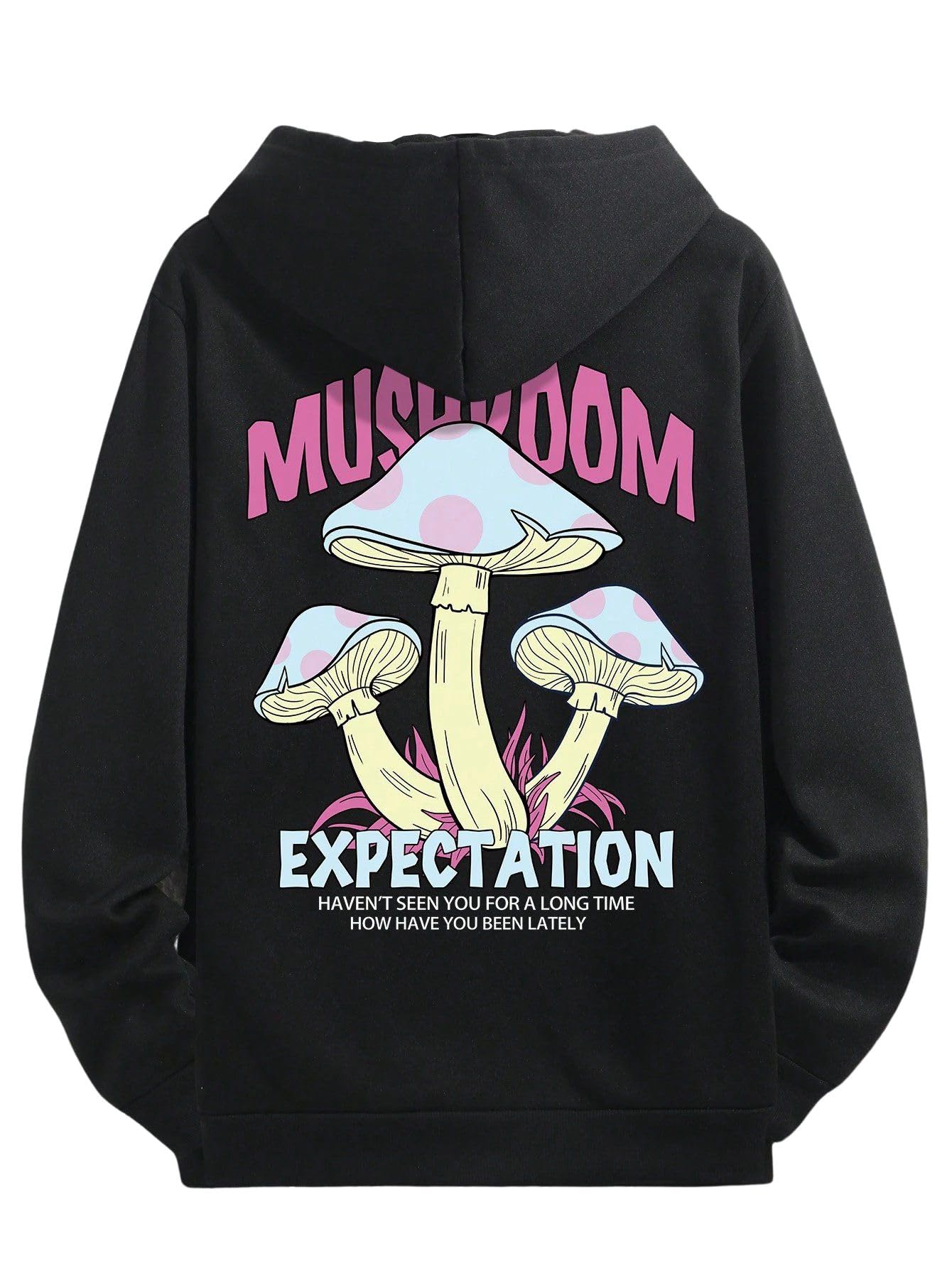 Mushroom Expectation Graphic Hoodie, Lavender Purple, Casual Pullover Sweatshirt-image-40