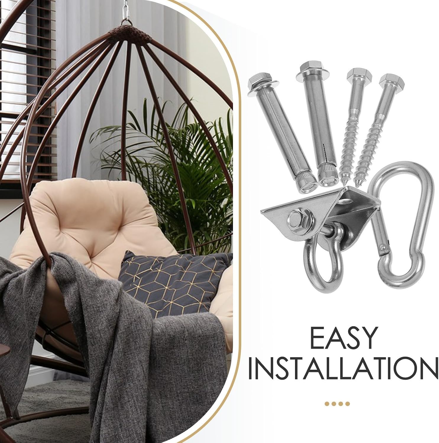 Stainless Steel Swing Hanger Hook for Punching Bag and Chair | Silver Finish, Indoor and Outdoor Use, Mounting Hardware Included, Strong Load Capacity, Reliable Multifunctional Design
