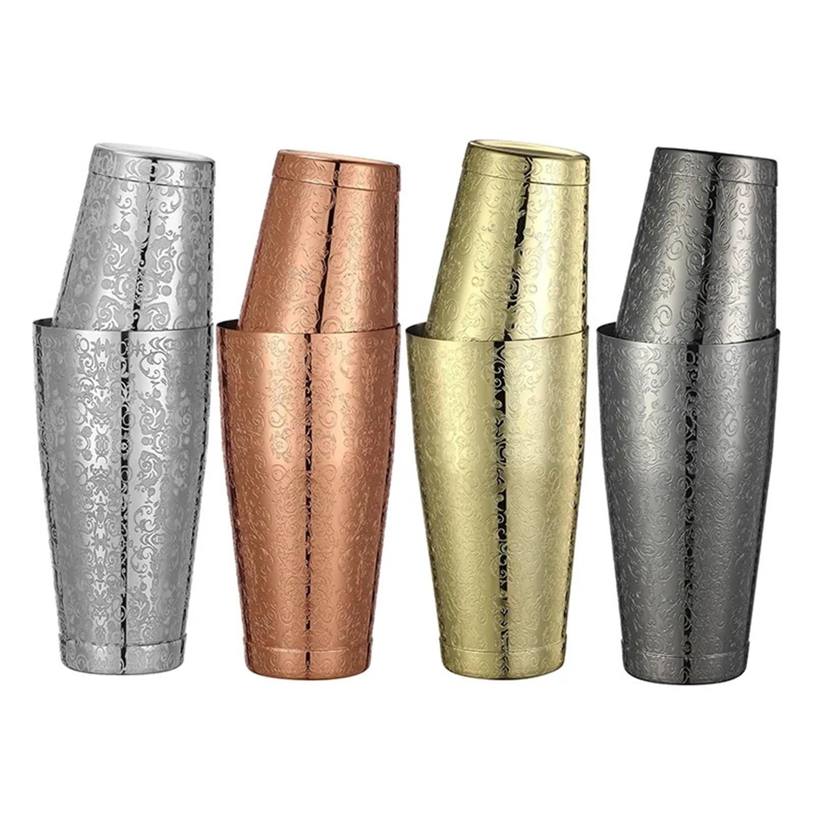 Kit de préparation de Cocktails, Outil de Barman, Shaker à Cocktail Boston 2 pièces avec Motif gravé, Ensemble de Shaker à Cocktail en étain - Ensemble de Cocktails 800 ML et 500 ML(Leaf)