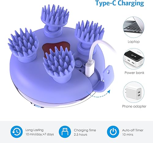 Miniatura 4 de Olipiter Masajeador eléctrico para el cuero cabelludo con amasado, 100 nodos de masaje, masajeador de cabeza portátil, rascador de cabeza de mano