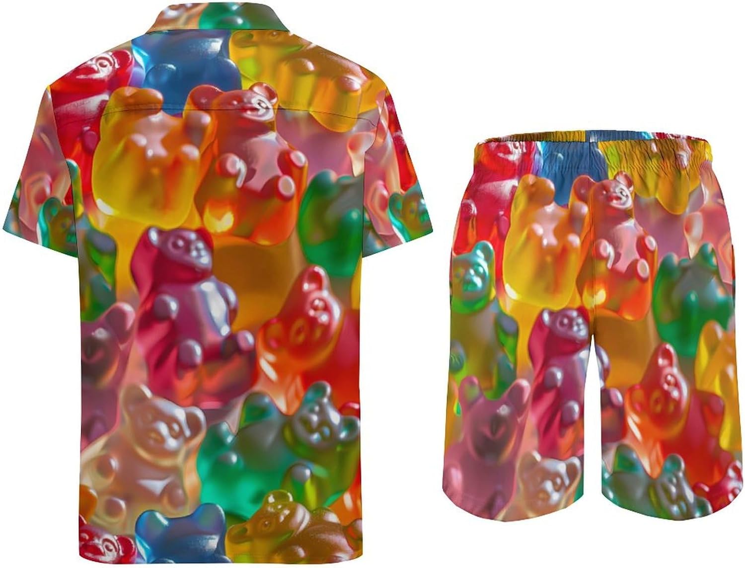 Colorful Gummy Bears Men's Summer Beach Outfits Shirt And Shorts Set 2 Piece Vacation Swimwear