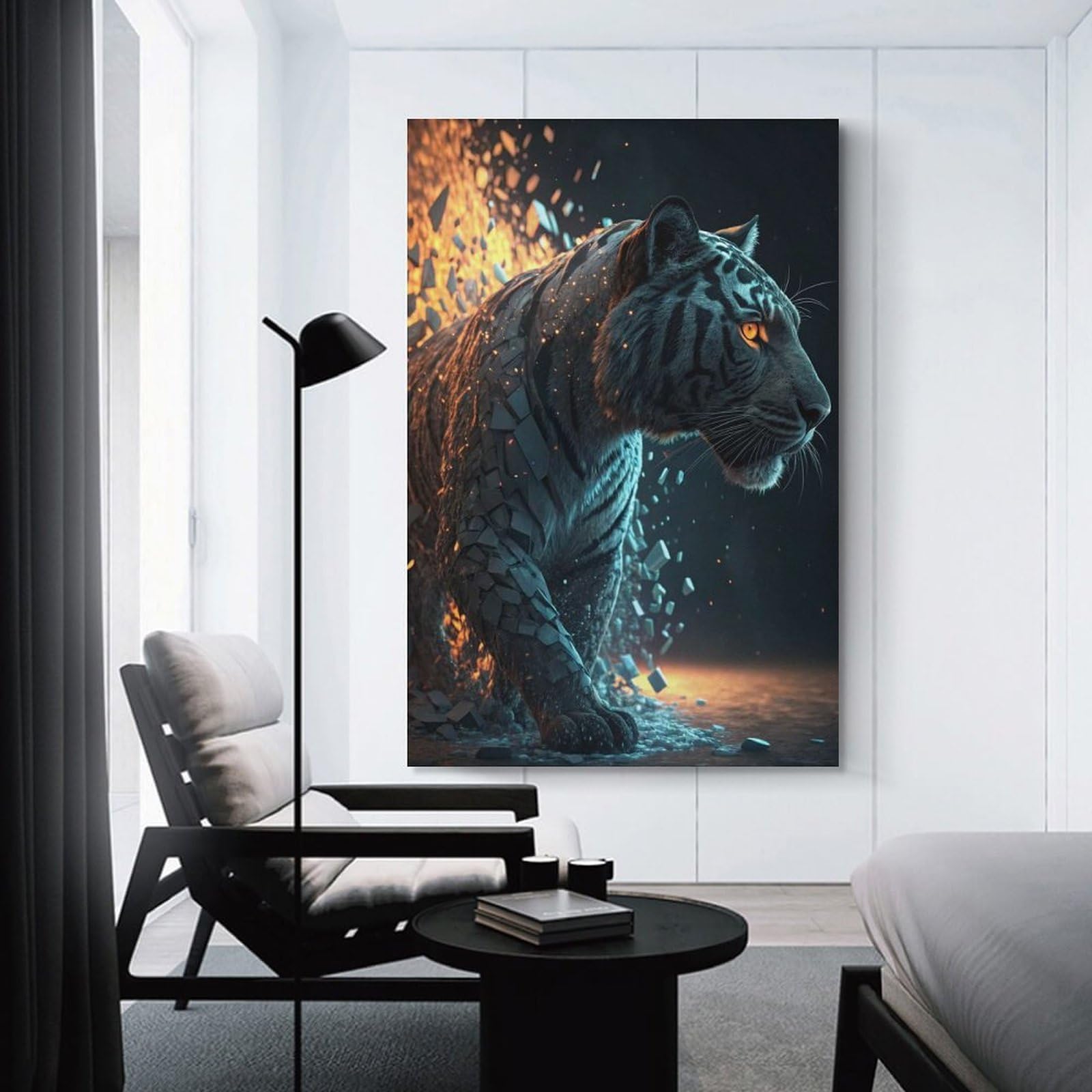 Junmoney Canvas Wall Art Tiger Emerging from Shattering Fire, 12x18inch(30x45cm), for Living Room, Lounge Or Sitting Room, Canvas Styling for A Polished Room Look