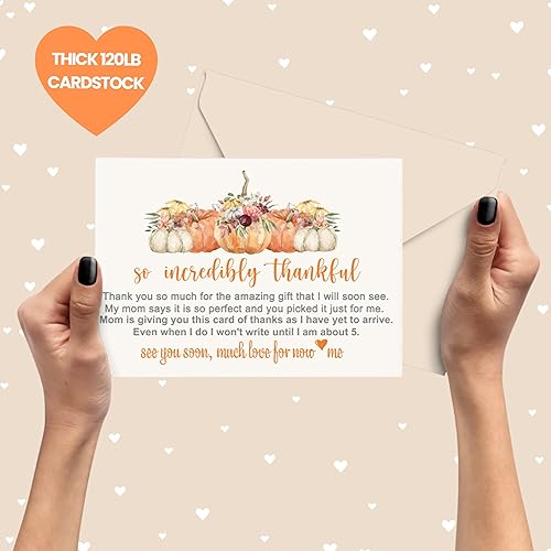 Miniatura 7 de Paper Clever Party Tarjetas de agradecimiento con sobres de calabaza rústica, para baby shower, paquete de 25 tarjetas de 4 x 6 pulgadas con nota