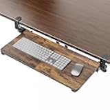 Large Keyboard Tray Under Desk, Pull Out Keyboard & Mouse Tray with Adjustable C-clamp, 25.6(31.5 Including Clamps) x 11.8 Inch Slide Out Computer Keyboard Drawer Mouse Tray for Typing, Brown
