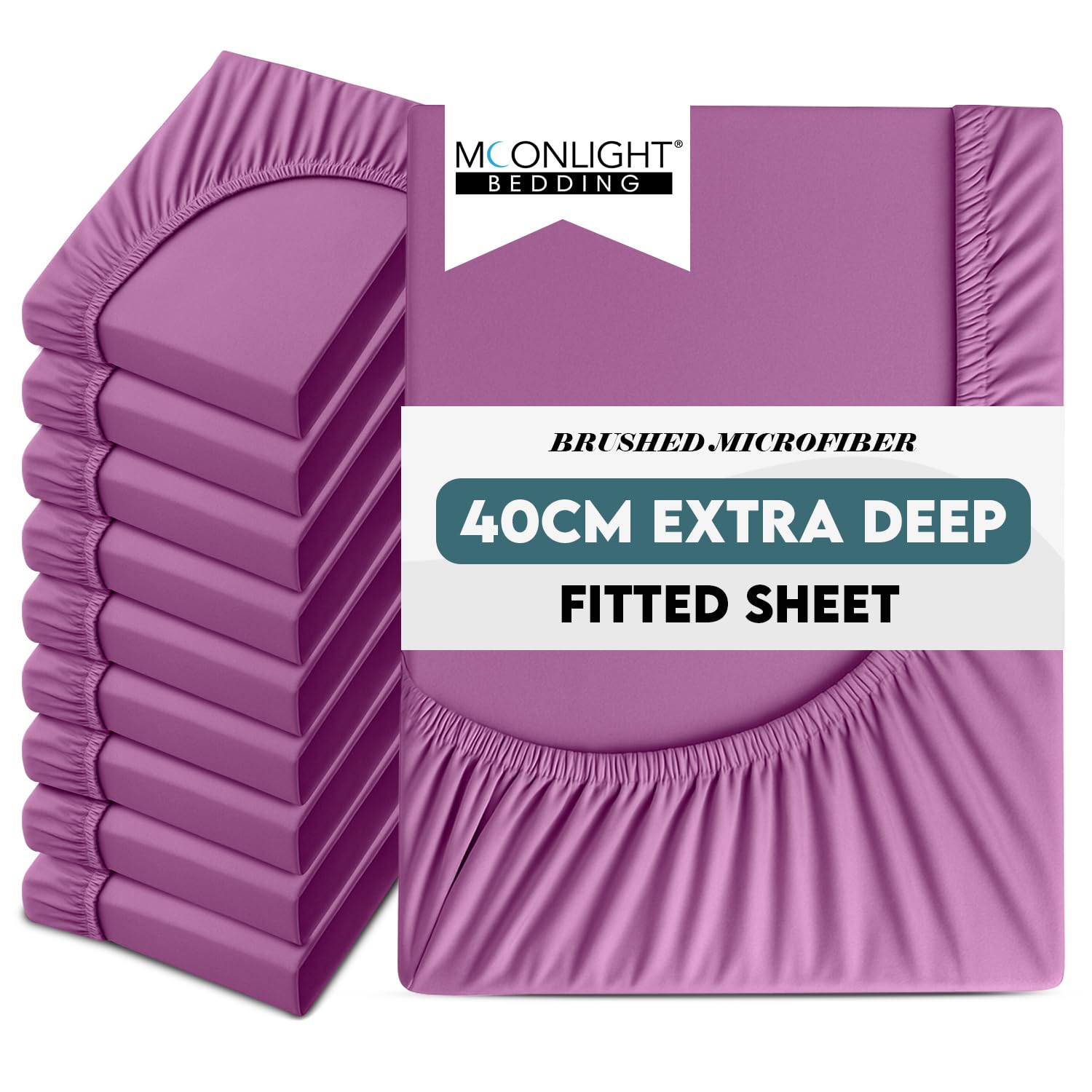 Moonlight Bedding Single Fitted Sheet 10 Pack 40 Cm Extra Deep Pocket Purple Bed Sheets 16 Inch Ultra Soft Bottom Sheet Brushed Microfiber Breathable Shrinkage Fade Resistant โ image 1