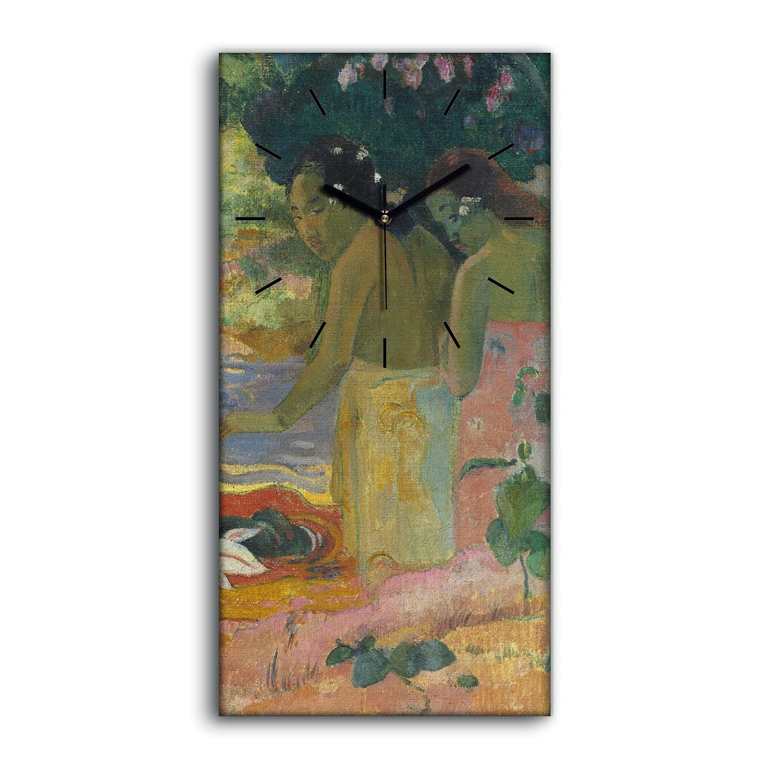 Horloge sur Toile 30x60cm Paradis Perdu avec aiguilles noires de salon