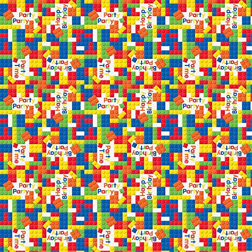 Image of Building Blocks Birthday Multicolor Paper Gift Wrap (76cm x 152cm) 1 Piece - Fun & Creative Wrapping Paper for Kids Present