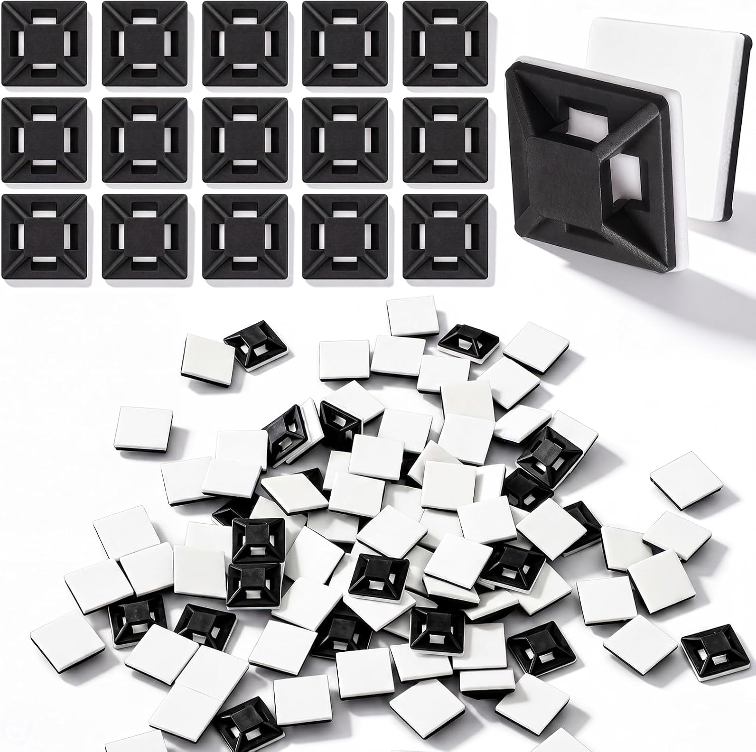 Reallnaive 300 unidades de soportes autoadhesivos para abrazaderas de cables de 1/2 pulgada, color negro miniatura 1