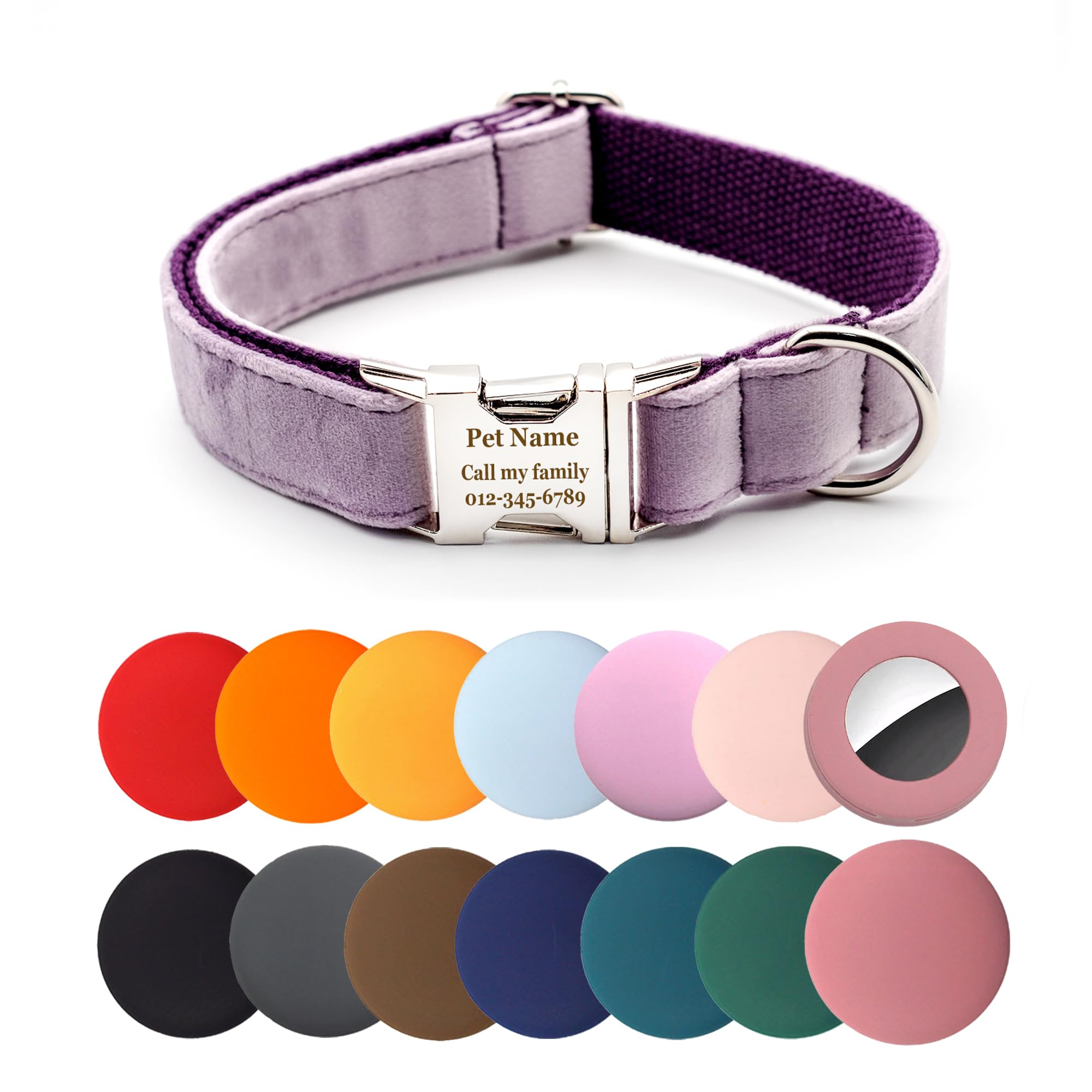 Personalized Dog Collar Thick Velvet (Light Purple)