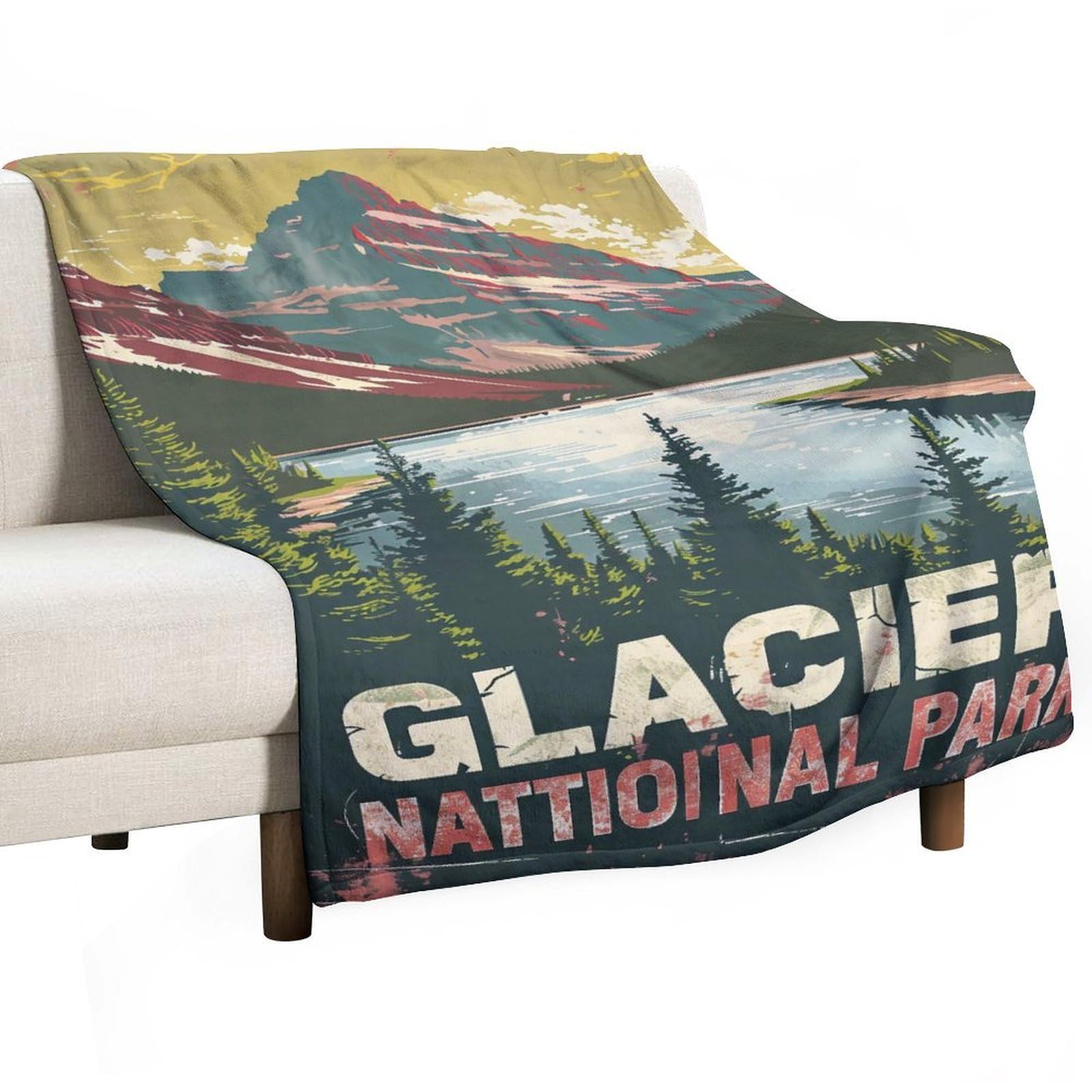 YHGSREUOH Mid Century Glacier National Park 03 Flannel Blankets Fleece Soft Throw Lightweight Plush Gifts for Couch, Bed, Cozy Sofa Plush, Chair, Lovers 32x48inch(80x120cm)
