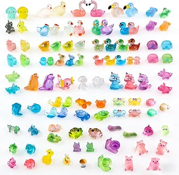 ACEBON 102PCS Mini Luminous Resin Animals, 46 Enchanted Miniature Creatures for Fairy Gardens, Aquarium Decor, Dollhouse Scenes & Micro Landscapes Luminous Tiny Wildlife Sculptures