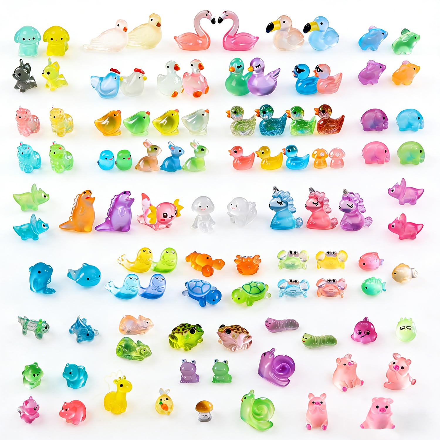Acebon Multicolor 102Pcs Mini Luminous Resin Animals, 46 Enchanted Miniature Creatures For Fairy Gardens, Aquarium Decor, Dollhouse Scenes & Micro Landscapes (Glow In The Dark)