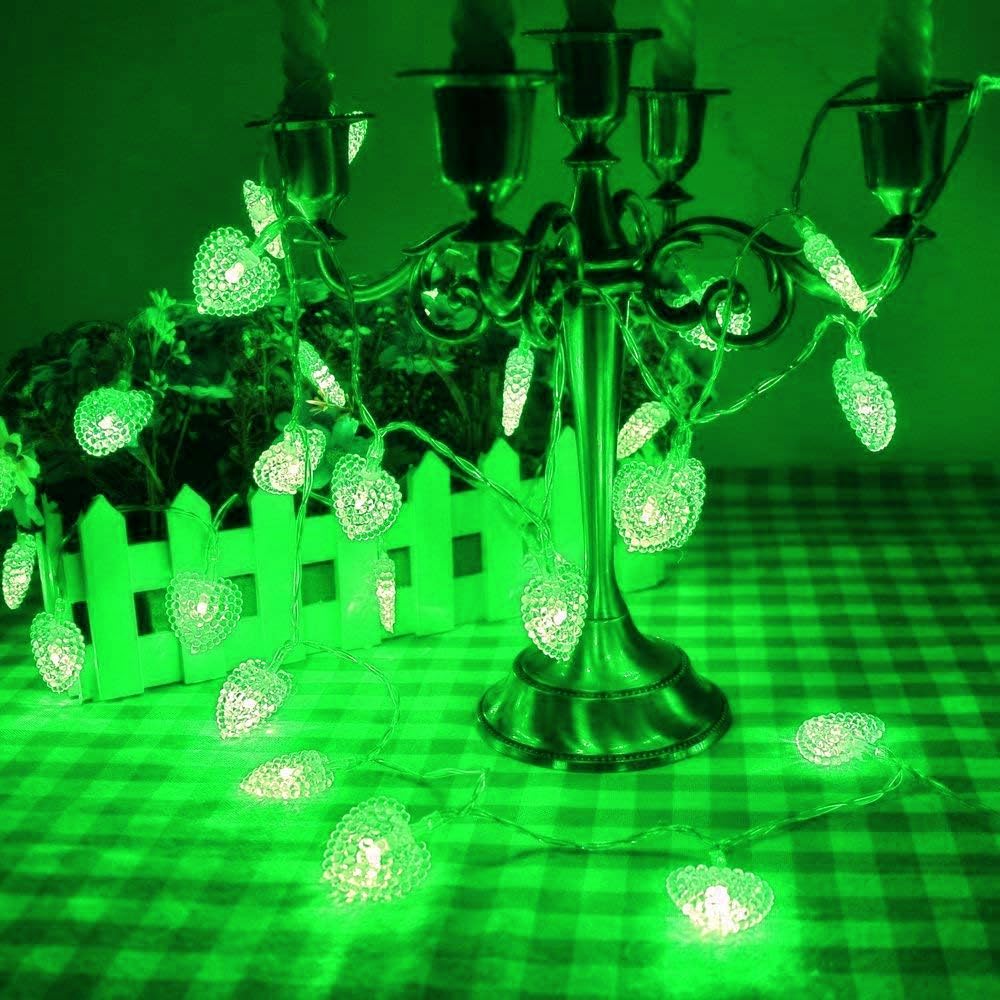 LED Luci a Forma di Cuore, 10m 80LED Alimentato a batteria Hearts forma Indoor LED String Fairy Lights per la decorazione del matrimonio dell'albero di Natale (verde)