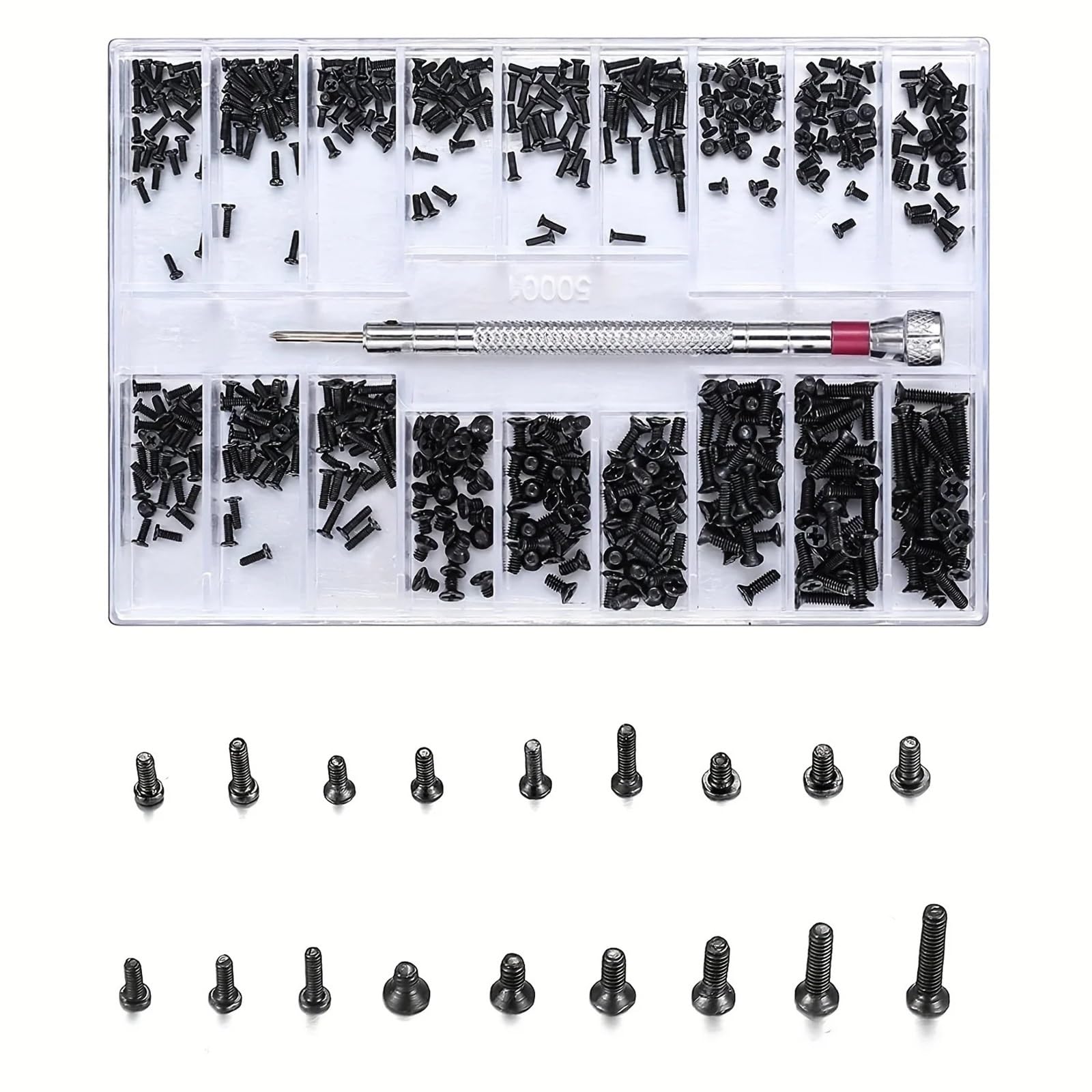630-teiliges Mikro-Reparaturschrauben-Set for Brillen, Sonnenbrillen, Reparaturset mit Schraubendreher for die Reparatur von Brillen, Uhren und Schmuck. M1,2 M1,4(Flat head -540PCS)
