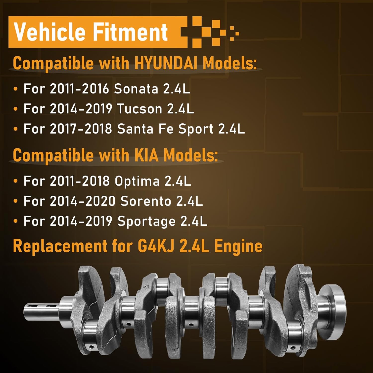 G4KJ 2.4L Engine Rebuild Overhaul Kit with Crankshaft & Connecting Rods for Hyundai Tucson Sonata Santa Fe, for Kia Sorento Optima & Sportage 2011-2020 Replace OE 23510-2G500 23111-2G200