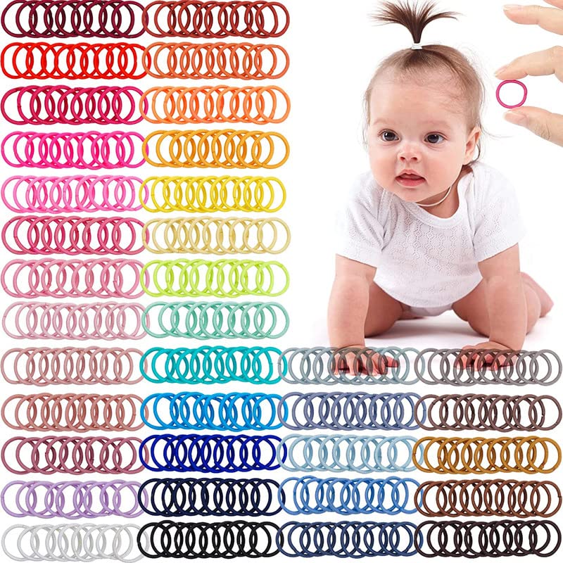100PCS Baby Toddler Hair Ties, 36 Multicolors Elastic Hair Ties,2cm in Diameter No Crease Finger Hair Elastics Small Ponytail Holders for Kids Girls