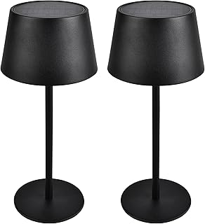 greenandco 2x lámpara solar de mesa LED, sin cable, recargable, regulable, control táctil, 3000-5000K, CRI 90, 2600mAh, apta para uso exterior, color: negro