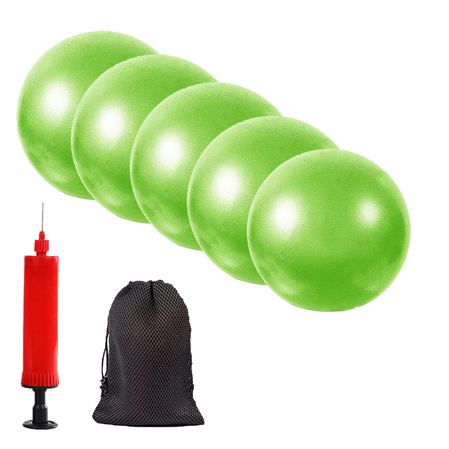 BAIMAN Mini Pilates Exercise Yoga Ball, 6 Inch Small Inflatable Exercise Yoga Ball,Core Training and Physical Therapy Equipment with Pump(5 PCS Green)