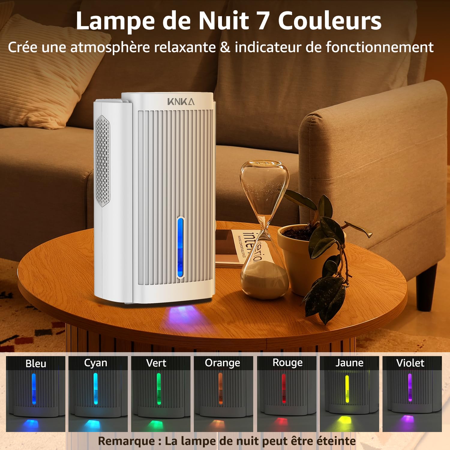 KNKA Deshumidificateur d Air, 1,1 L/Jour, Déshumidificateur Bruit Inférieur à 28dB, Pour Salles de Bain, Chambres et Placards de Moins de 17m², Avec Arrêt Automatique et Fonction de Dégivrage, Blanc