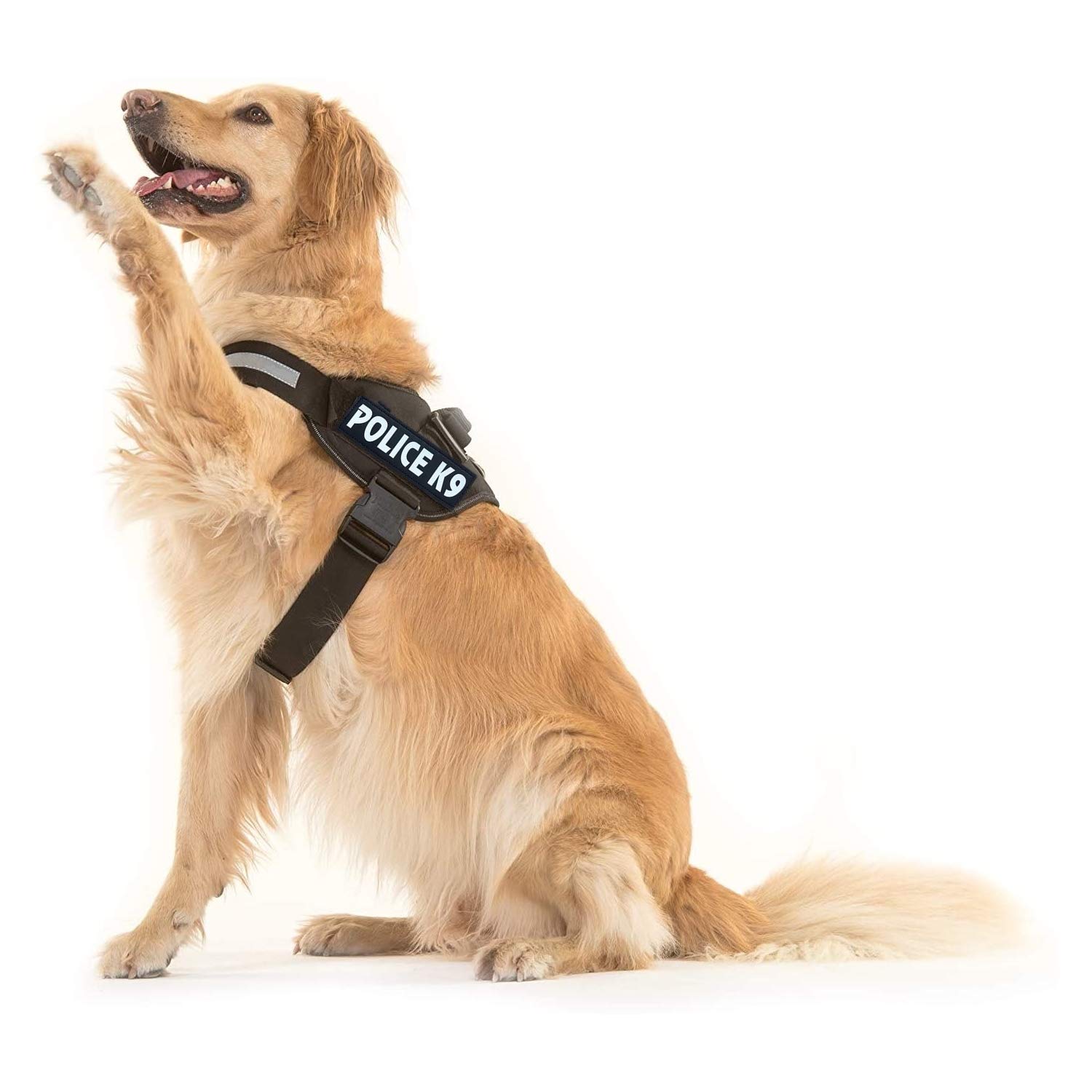 24x7 eMall Dog K9 Police Pettorina per cani con cinghie in velcro e maniglia e regolabile (circonferenza 71-96 cm, nero)