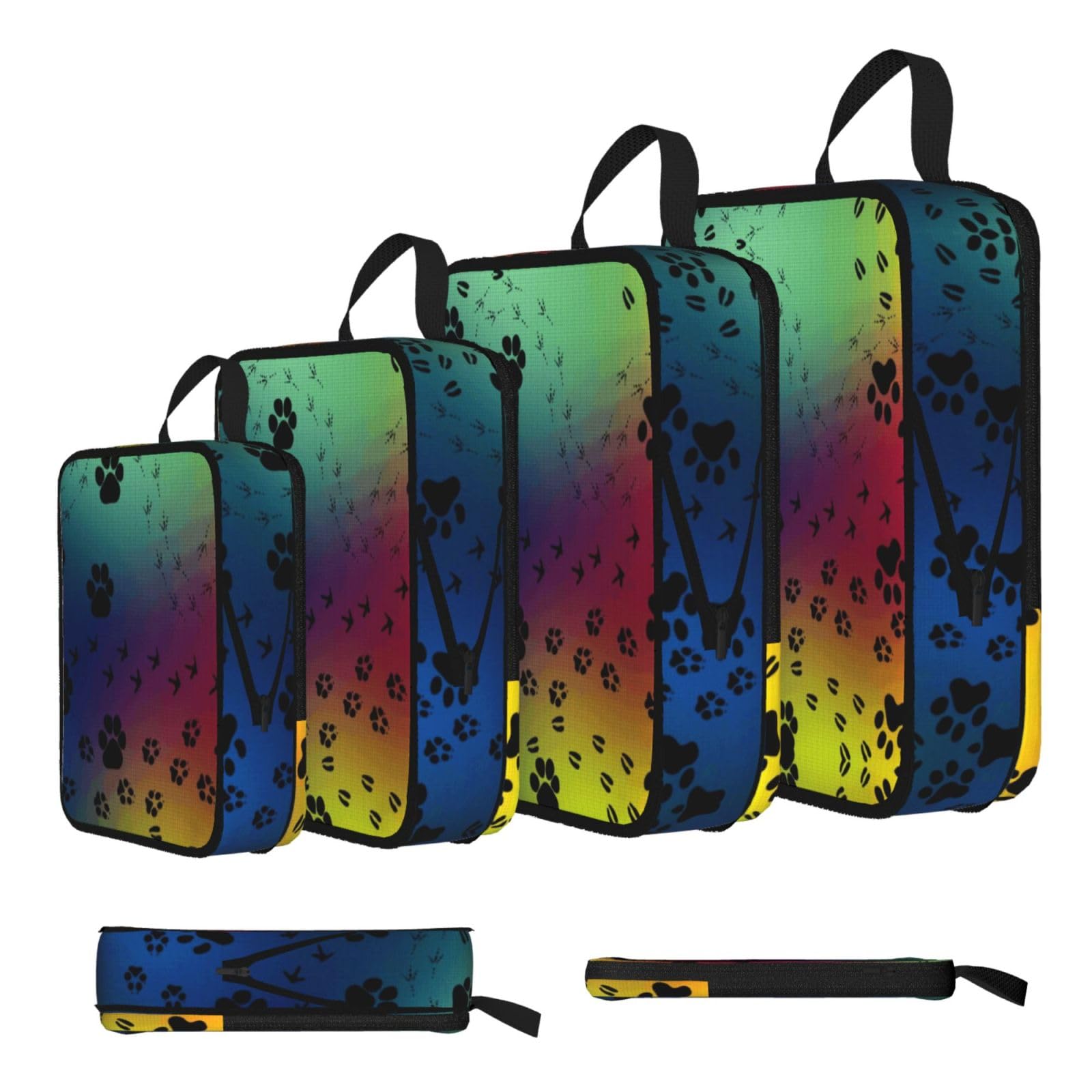 Paw Prints Pattern Print 4 Set Compression Packing Cubes For Suitcases,Expandable Storage Bags Organizers