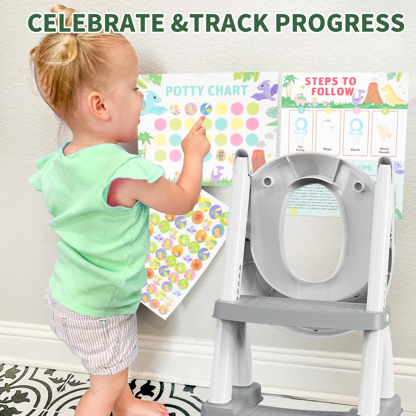 adaptador wc niños, Plegable Portatil Infantil Asiento Inodoro, inodoro de entrenamiento 2 en 1 para niños, cojín antideslizante y antisalpicaduras, taburete de escalera