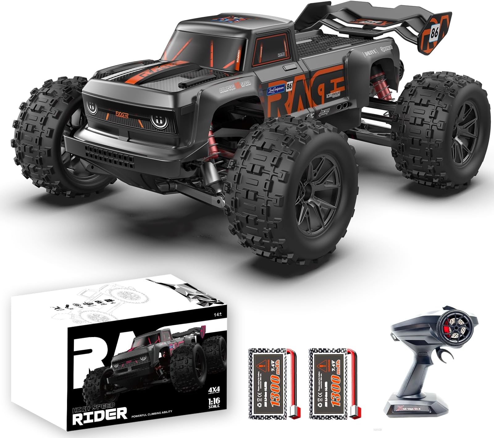 Remote Control Car, 1:16 Remote Control Truck, Hobby Grade RC Cars, 4X4 All Terrain Off-Road RC Buggy, 40 KM/H High Speed IPX4 Waterproof Monster Truck, 2 Batteries, Gift for Teenager 14+