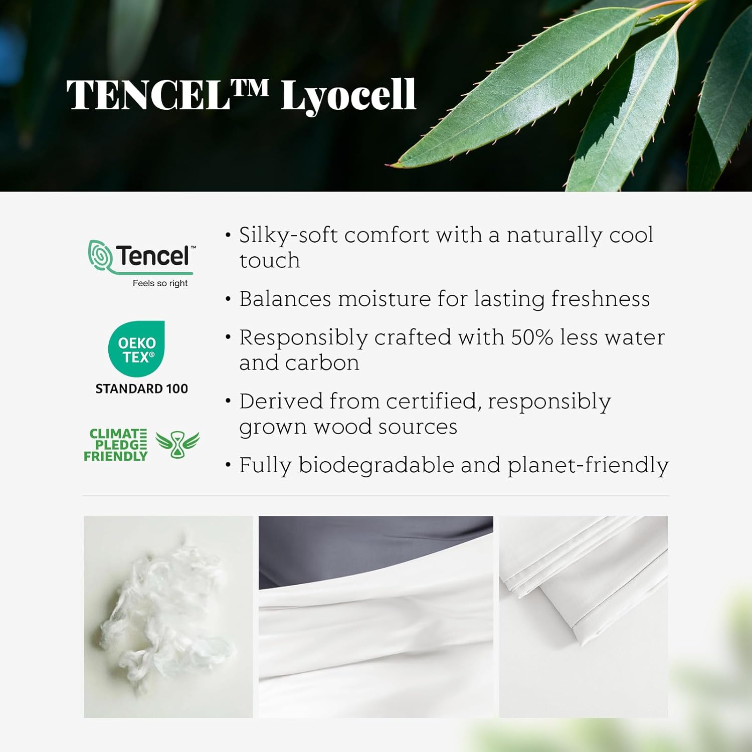 Tencel Duvet Cover Set, Full/Queen Size Cooling Duvet Cover for Hot Sleepers, 100% Eucalyptus Lyocell, 3 Pieces, 1 Zipper Closure Duvet Cover (90" x 90") and 2 Pillowcases (20" x 30") - White - Image 4