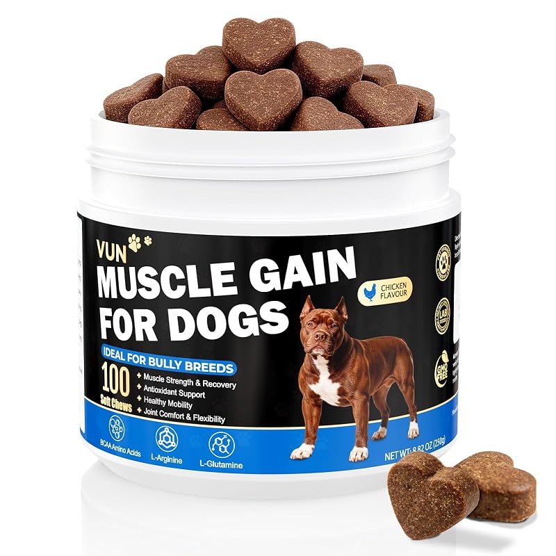 Suplemento para ganho de massa muscular em cães VUN com aminoácidos BCAA, sabor frango, 100 unidades