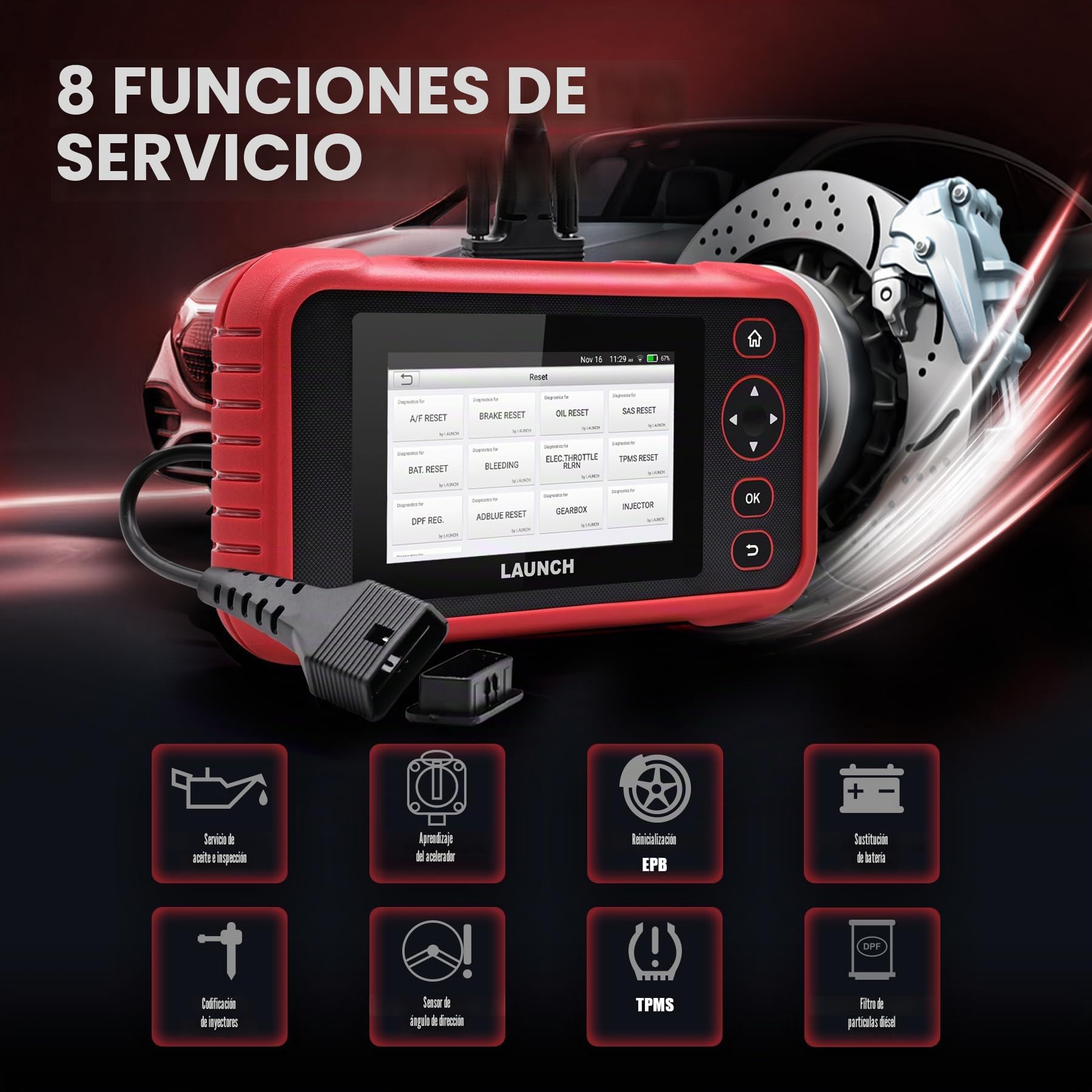 Launch CRP129EVO Unidad de Diagnóstico de Automóviles Multimarca para 4 Sistemas Completos Lector de Códigos OBD2 con 7 Funciones de Servicio e Informe de Inspección AutoVIN y Actualización vía WiFi