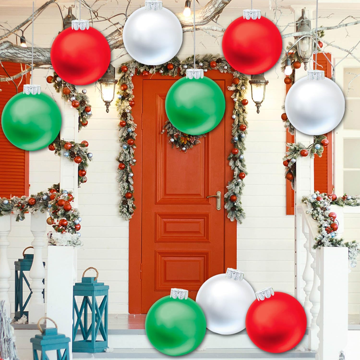 9 PCS Outdoor Christmas Decorations,11 Inch Large Inflatable Christmas Balls,Christmas Ornaments Decor for Front Door Yard for New Year Festive