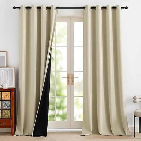 PONY DANCE Cortinas Salon Modernas 2 Piezas 100% Opacas 140x245cm, Cortinas Blackout Termicas Aislantes para Dormotorio/Puerta con Ojales,Beige Claro